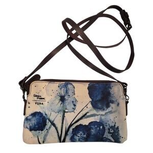 Vida Mini Crossbody Bag Blue Floral Watercolor Eunice Miller Leather Cotton